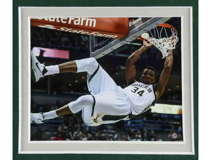 Enjoy Giannis Antetokounmpo Signed Bucks 22x30 Custom Framed Photo Display (JSA)