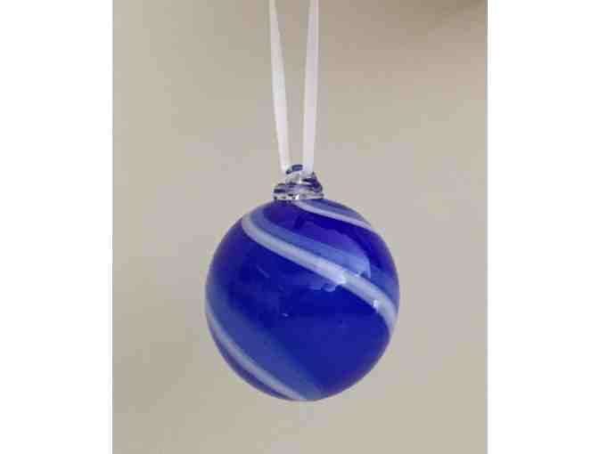 Handblown Ornaments in Blue & White by Fritz Glass