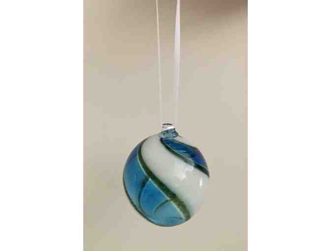 Handblown Ornaments in Blue & White by Fritz Glass