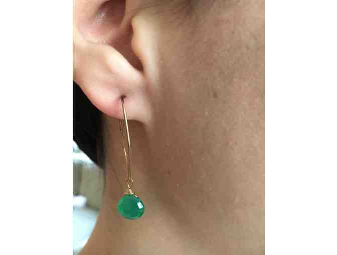 14k Gold and Green Sapphire on Hoop Pierced Earrings
