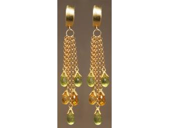 Contemporary 14K Yellow Gold, Citrine & Peridot Briolet Chandelier Earrings