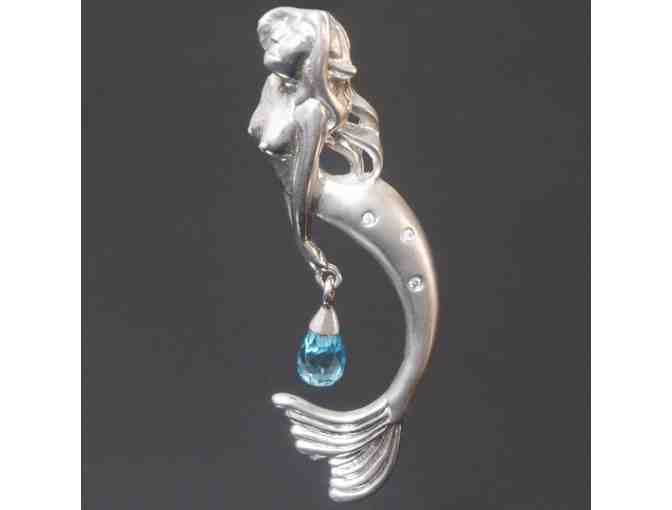 Sterling Silver, Topaz & Diamond Mermaid Estate Charm, Pendant