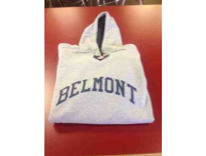 Belmont Hooded Sweatshirt--Gray with Navy Blue