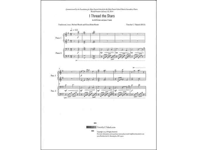 'I Thread the Stars' Music Sheet signed by Tim Takach