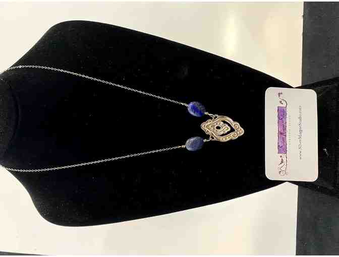 Silver and Lapis Pendant Just Breathe