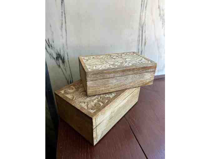 Set of 2 Hand Carved Nesting Wooden Boxes - Photo 1