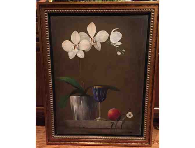 Still Life oil painting in a gold leaf frame by Wilmer.