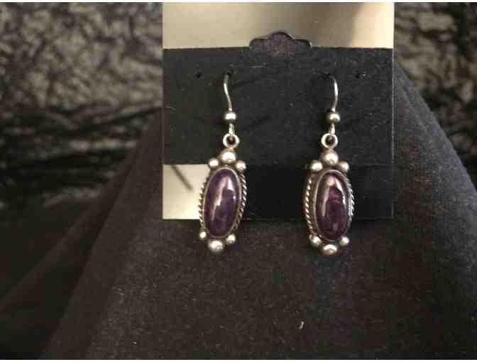 Handmade Navajo Charoite Sterling Silver Earrings - Photo 1