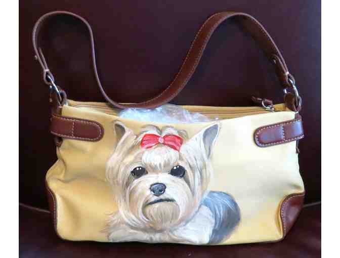 Hand-Painted Yorkie on Etienne Aigner Purse