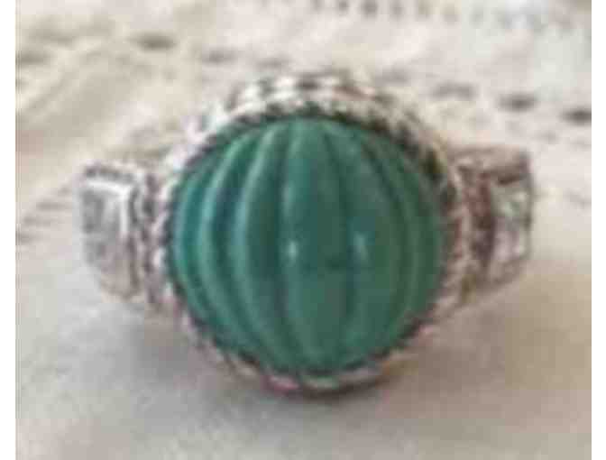 JUDITH RIPKA STERLING SILVER CARVED TURQUOISE SOLITAIRE RING