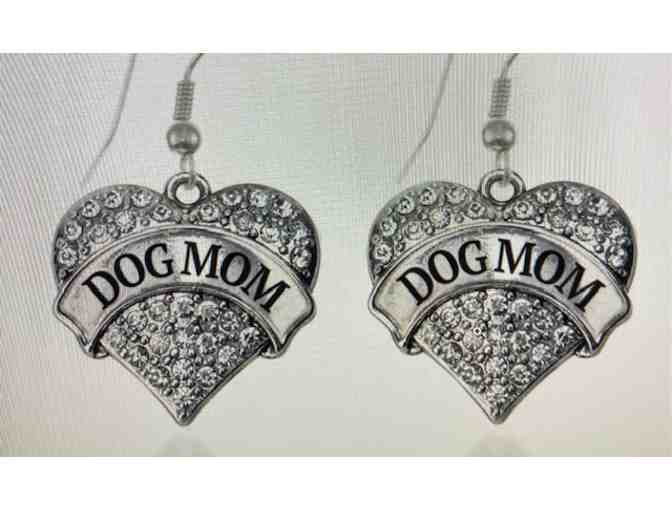 Dog Mom Pave Heart Charm Dangle Earrings | BiddingForGood