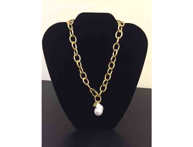 18K Gold Plated Necklace with White Baroque Pearl by Lisa Mackey Design