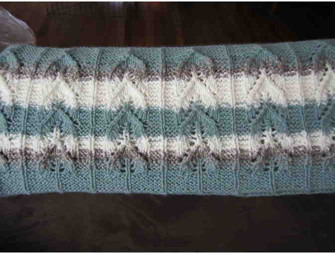 Lace cowl, hand knit in easy care washable wool and synthetic yarns