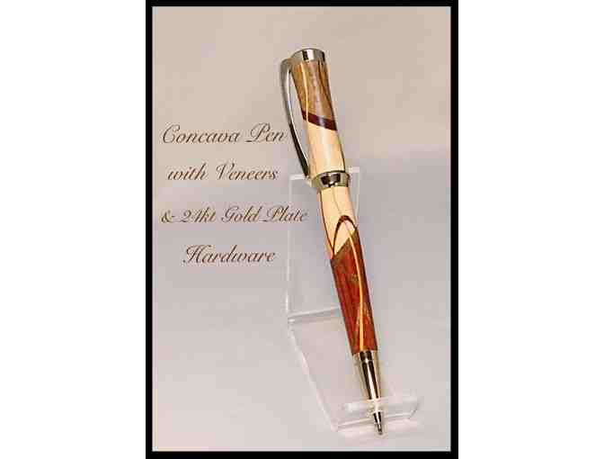 Sophisticated Pen with Veneer Inlays, 24kt Gold-Plate Hardware & Rosewood Case