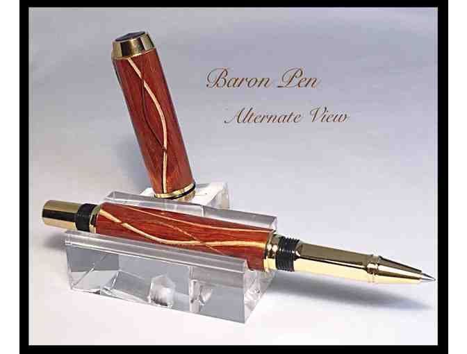 Luxury Baron Pen with Veneer Inlays, 24kt Gold Plate Hardware & Wooden Case