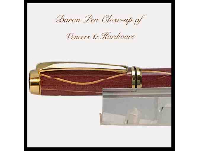 Luxury Baron Pen with Veneer Inlays, 24kt Gold Plate Hardware & Wooden Case