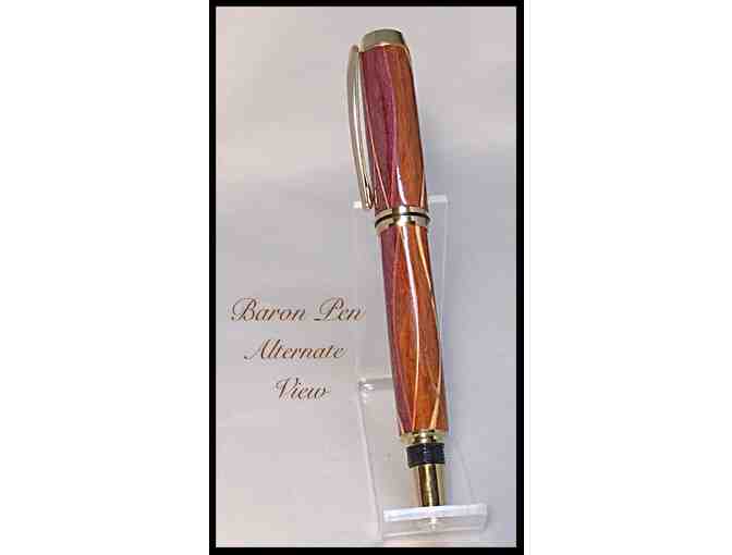 Luxury Baron Pen with Veneer Inlays, 24kt Gold Plate Hardware & Wooden Case