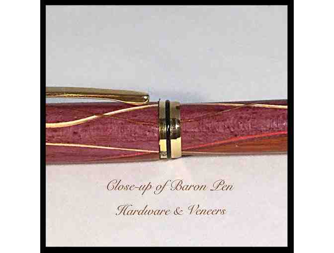 Luxury Baron Pen with Veneer Inlays, 24kt Gold Plate Hardware & Wooden Case