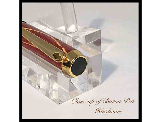 Luxury Baron Pen with Veneer Inlays, 24kt Gold Plate Hardware & Wooden Case