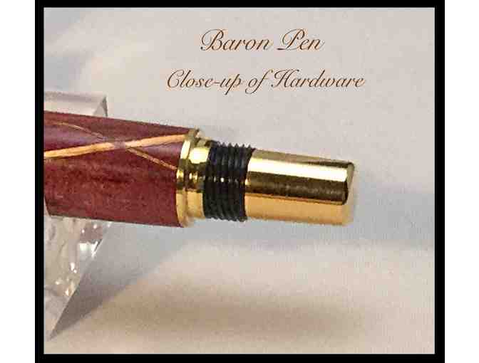 Luxury Baron Pen with Veneer Inlays, 24kt Gold Plate Hardware & Wooden Case