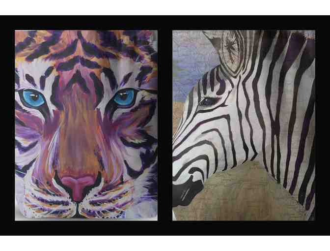 Two Tote Bags: Purple Tiger and Zebransky