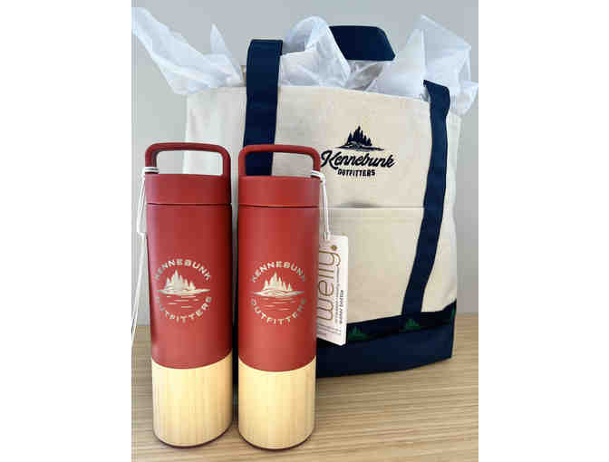 Canvas Tote and Pair of KO Welly Water Bottles courtesy of Kennebunk Outfitters