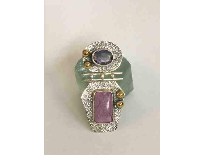 Sterling Silver Pendant with Amethyst, Rhodonite, and Bronze Beads