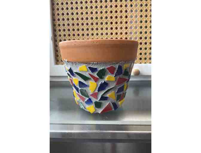 Hand Blown Glass Paperweight and Mosaic Flower Pot From Morris County School of Glass