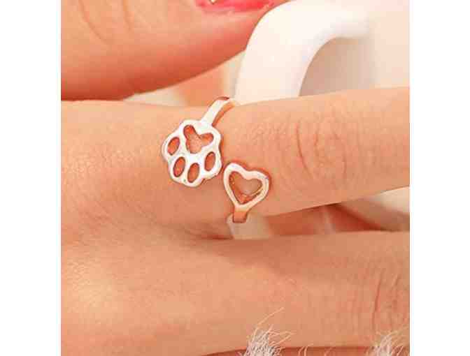 Paw Print Heart Adjustable Ring