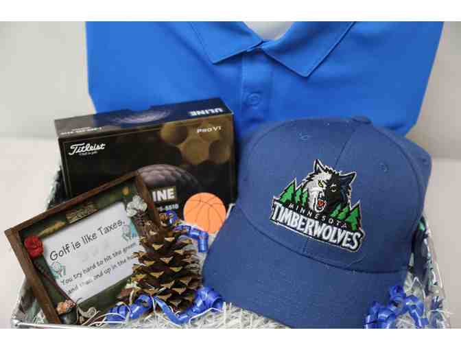 Golf Basket - Titleist ProV1 box of balls, Med SS Nike Dri-fit shirt & Timberwolves cap
