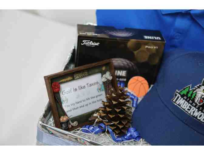 Golf Basket - Titleist ProV1 box of balls, Med SS Nike Dri-fit shirt & Timberwolves cap