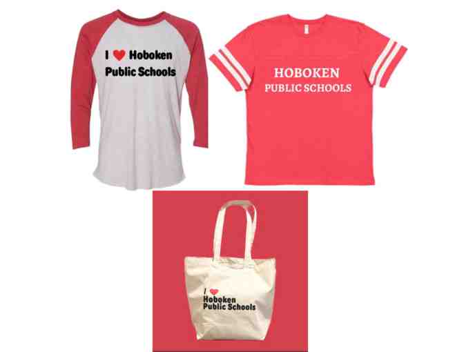 Your Favorite Shirts! Hoboken Public Schools Raglan and Varsity tee (Adult Large) w tote