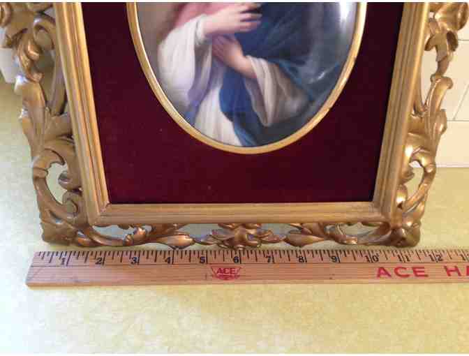 Convex oval Porcelain Plaque with Carved Gold Colored Frame