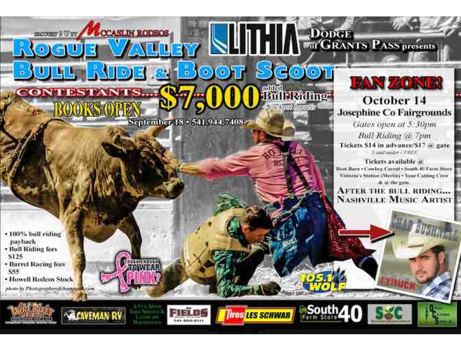 6 Passes to the Rogue Valley Bull Ride & Boot Scoot on Oct 14th, 2017