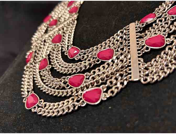 Pink Metal Necklace and Earrings Set