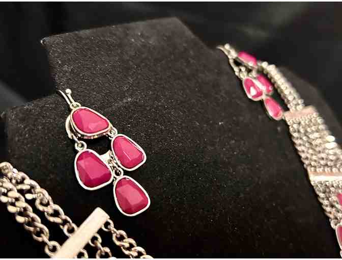 Pink Metal Necklace and Earrings Set