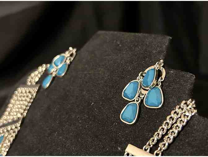 Turquoise Metal Necklace and Earrings Set