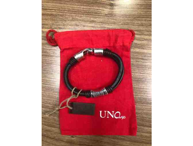 Uno de 50 UNISEX Leather/Silver-plated Bracelet- The a Loop