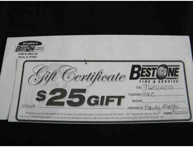 $25 Gift Certificate to Illiana's Best One Tire & Services in Paris, Illinois