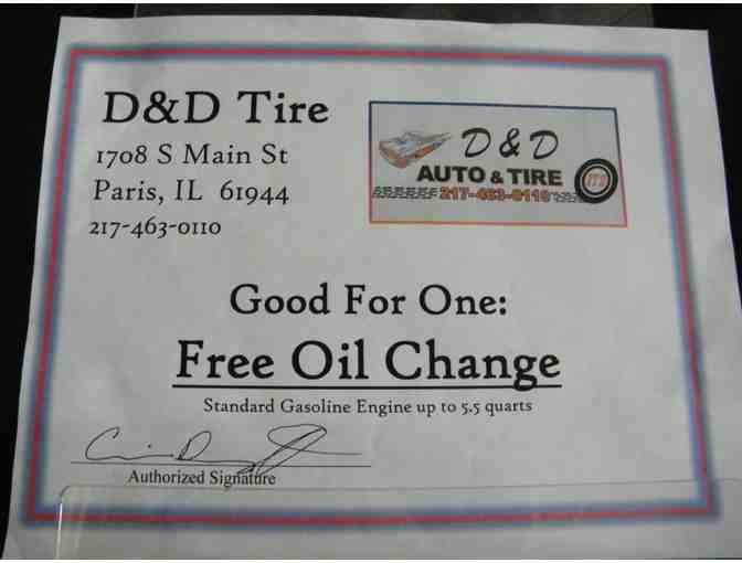 Oil Change Gift Certificate at D&D Auto & Tire in Paris, Illinois