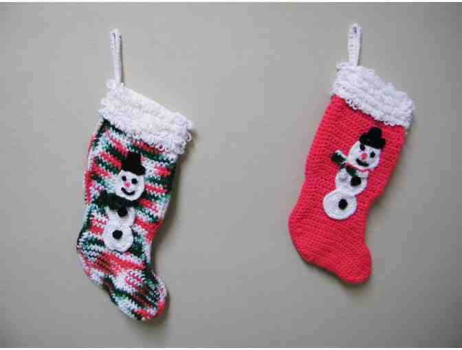 Ornamental Hobby Horse & 2 Crocheted Snowman Stockings