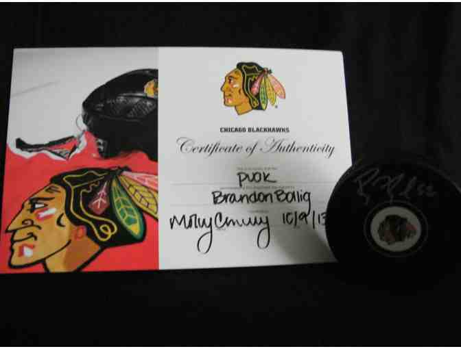 Chicago Blackhawks Autographed Brandon Bollig Hockey Puck & Ben Smith Photograph