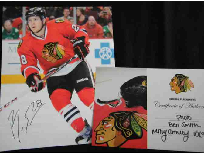 Chicago Blackhawks Autographed Brandon Bollig Hockey Puck & Ben Smith Photograph