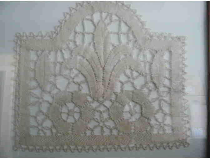 Beautiful Antique Tatting Framed in between Double Glass