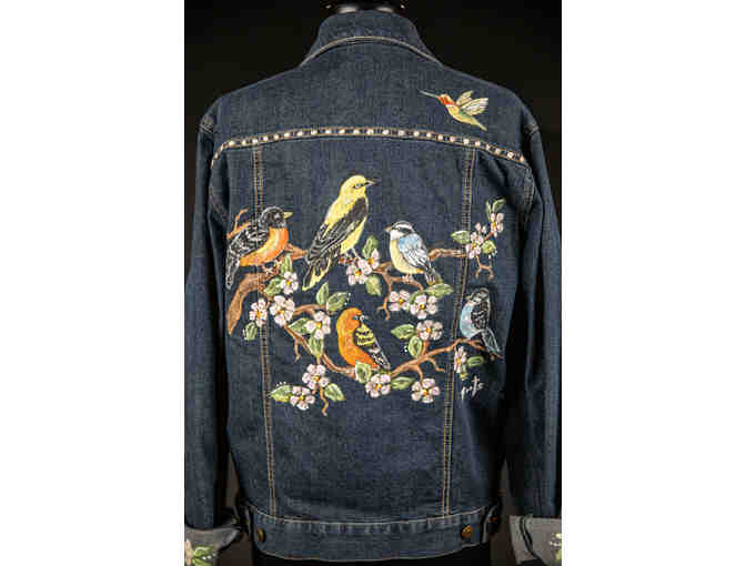 Denim Jacket with Handpainted Birds Size M