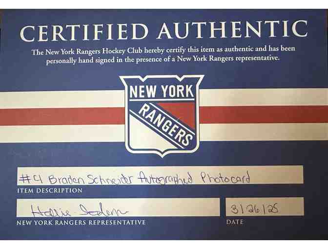 New York Rangers: Braden Schneider Photocard ($80 Value)