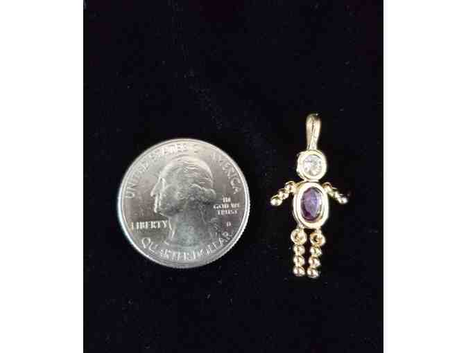 14K Yellow Gold Doll Pendant with Amethyst and Cubic Zirconia