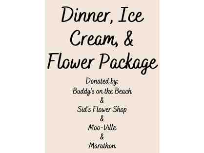 Dinner, Ice Cream, and Flowers Basket