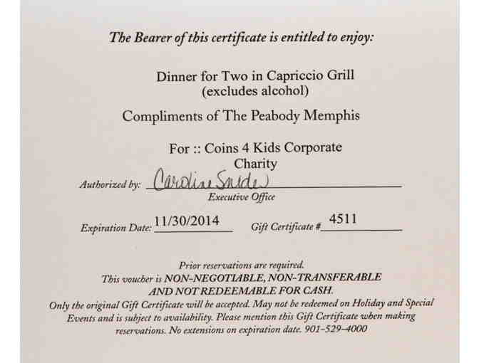One Night Stay at The Peabody and Dinner for Two at Capriccio Grill