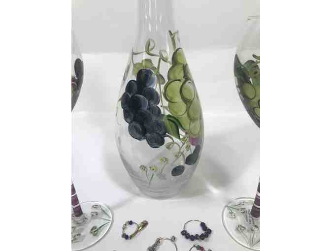 Hand Painted  Wine Decanter and 2 Wine Glasses by Home Essentials